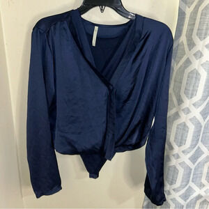Leonisa satin wrap bodysuit navy blue